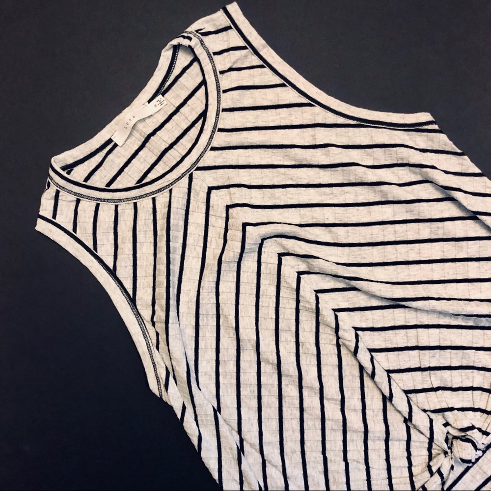 Lush | Black & White Striped Front Knot Tank Top